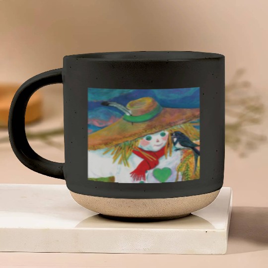 Cute Scarecrow And Barn Swallow Illustration Pottery Mugs