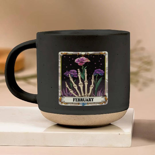 February Gothic Tarot Card - Violet Flower & Skele Pottery Mugs