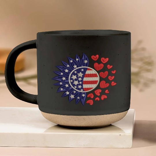American Sunflower Hearts Embrodery Effect Pottery Mugs