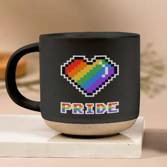 Pixel heart Pride rainbow colored Pottery Mugs