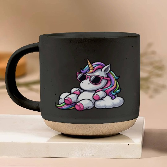 Cool unicorn sunglasses chill clouds sky Pottery Mugs