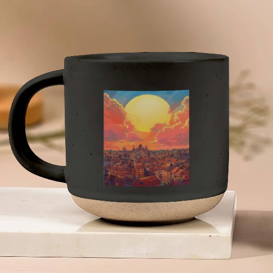 Sunset in Dublin Ireland Pottery Mugs