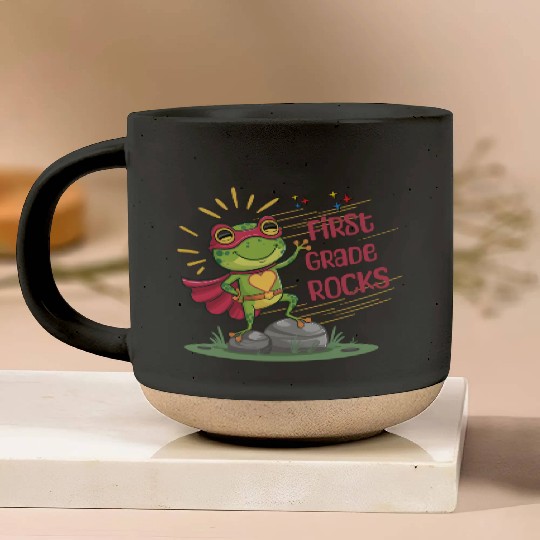 First grade Rocks Back to school Frog superhero Pottery Mugs