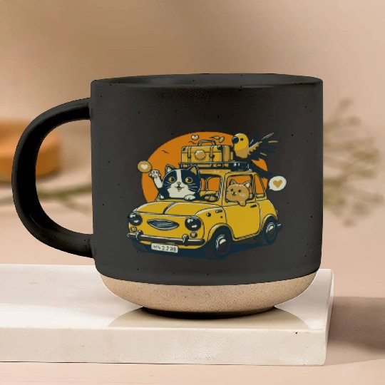 Road Trip by Car : Life's Better with Cat Friends Pottery Mugs