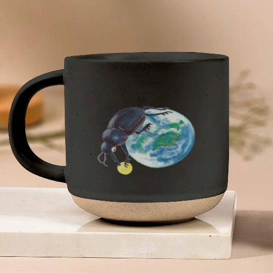 Sacred Scarab Beetle Rolling Earth And Moon Pottery Mugs