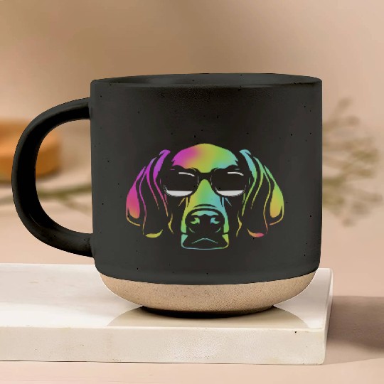 Colorful Weimaraner Dog Wearing Sunglasses Pottery Mugs