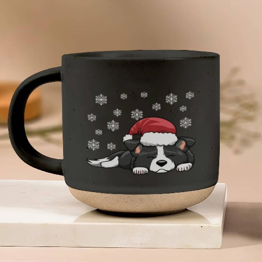 CHRISTMAS SANTA HAT SLEEPING BORDER COLLIE DOG Pottery Mugs