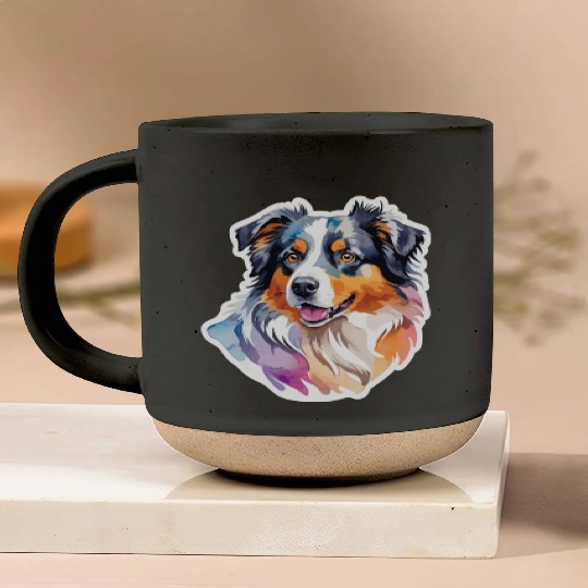 Australian Shepherd Watercolor Pottery Mugs