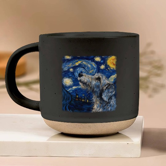 Irish Wolfhound Dog Starry Night Painting Pottery Mugs