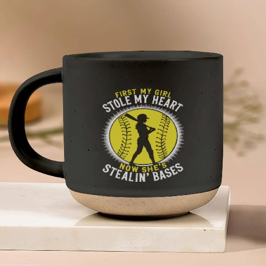 Stole Heart Softball Dad Funny Daddy Father's Day Pottery Mugs