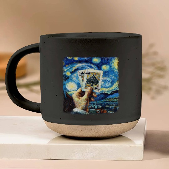 Blackjack Gambling Cards Starry Night Painting Pottery Mugs