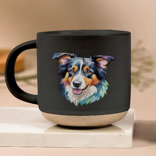 Border Collie Watercolor Pottery Mugs