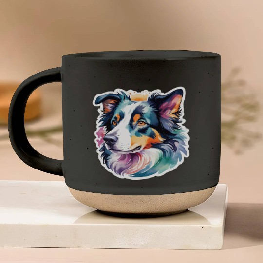 Border Collie Watercolor Pottery Mugs