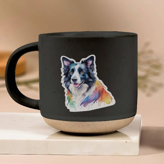Border Collie Watercolor Pottery Mugs