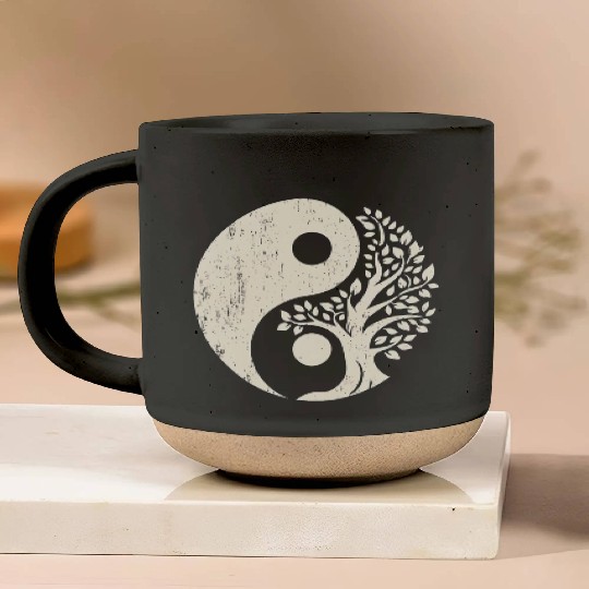 Nature's Balance: Yin Yang Tree of Life Pottery Mugs