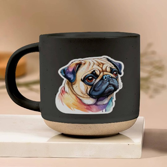 Pug Watercolor Pottery Mugs