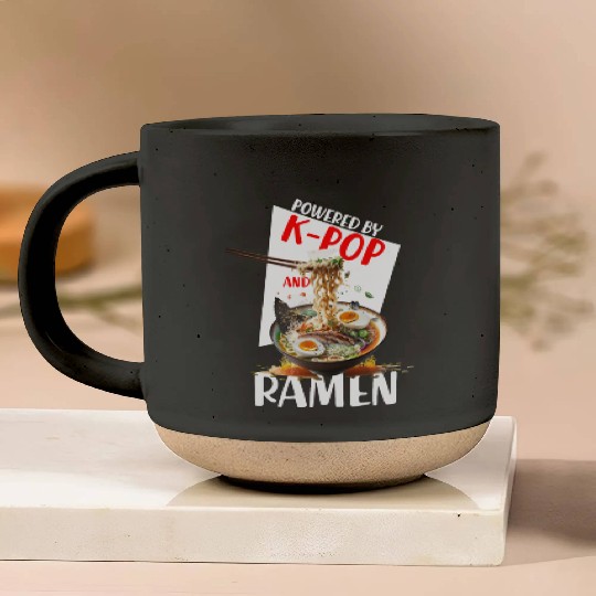 Powered by K pop and Ramen Japanees foods Lover Pottery Mugs