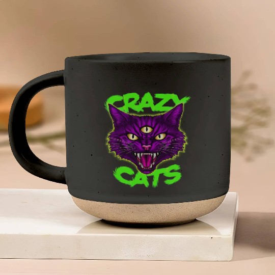 CRAZY CAT Pottery Mugs
