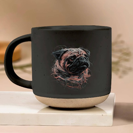 Pug Drawing Abstract Animal Illustration with Pottery Mugs