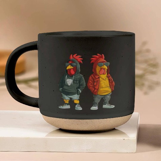 Fashionable chickens in hip streetwear Pottery Mugs