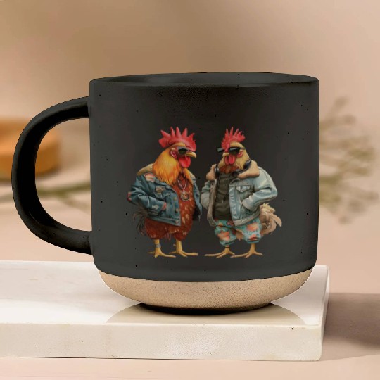 Chickens in chic streetwear attire Pottery Mugs