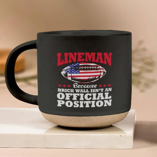 4th Of July US Flag Football Lineman Brick Wall Pottery Mugs