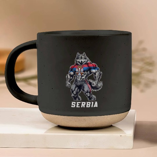 Serbia Wolf Bodybuilding Design Pottery Mugs
