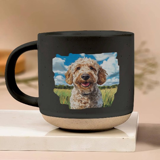 Labradoodle Field Nature Golden Doodle Watercolor Pottery Mugs
