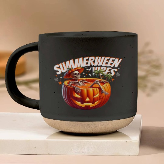 funny Summerween Vibes Skeleton Pumpkin Summer Vac Pottery Mugs