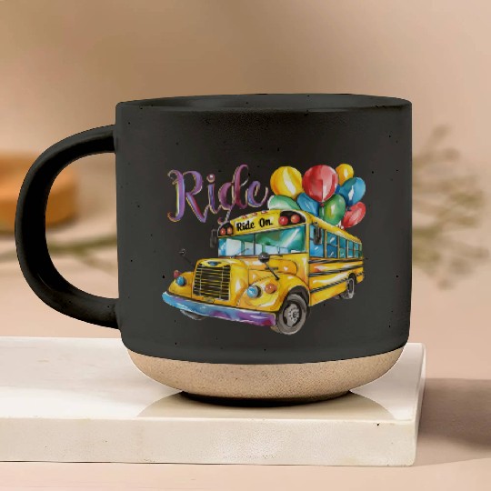 "Back-to-School Ride: Colorful School Bus" Pottery Mugs