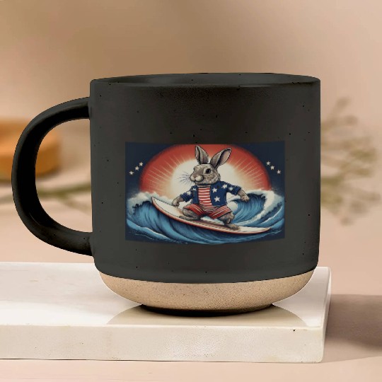 Stars & Stripes Surfer Bunny Pottery Mugs