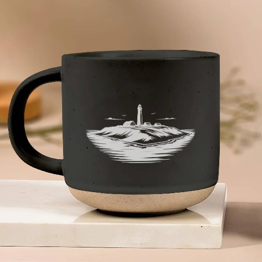 Lonely Island With Lighthouse On The Coast Pottery Mugs