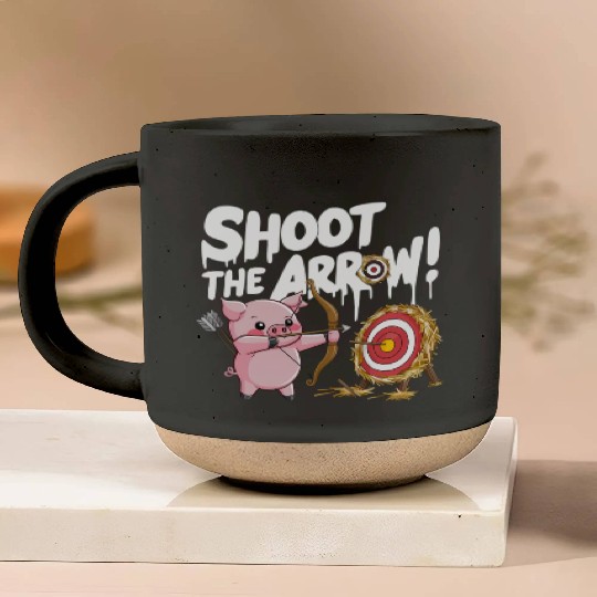 A pink piglet aiming a bow an arrow Pottery Mugs
