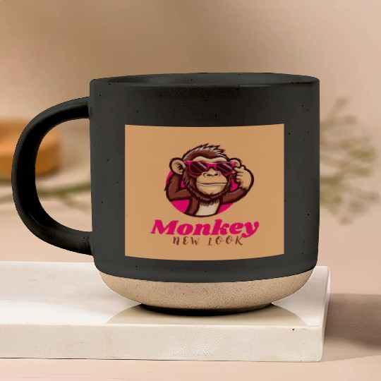 Brown and Pink Illustrative Monkey Gaming Logo Pottery Mugs