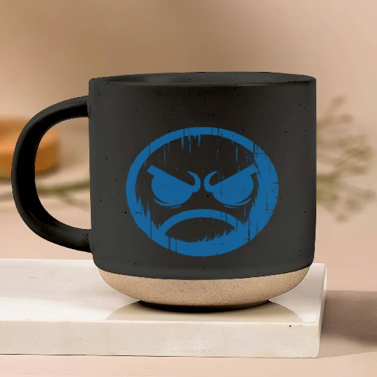 Cool Blue Angry Face Pottery Mugs