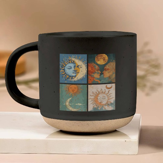 Moon and Sun Tarot Card Designed Look Pottery Mugs