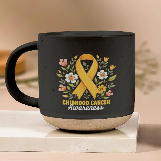 Childhood Cancer Awareness Hippie Flower Ribbon Pottery Mugs
