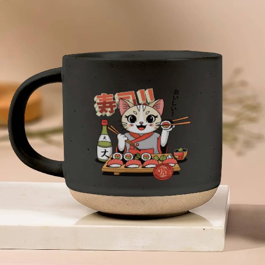 Sushi Chef Cat Adorable Culinary Cat Design Pottery Mugs