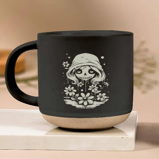 Lovely Lady Skull and Daisy Flowers Pottery Mugs