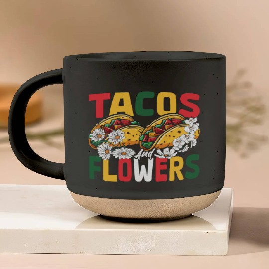 Nachos Mexico Mexican Dish Tacos and Flowers Pottery Mugs