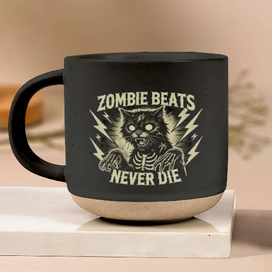 Zombie Cat Halloween Skeleton Skull Horror Fun Art Pottery Mugs