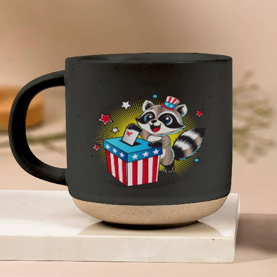 A raccoon casts his vote in the US election Pottery Mugs