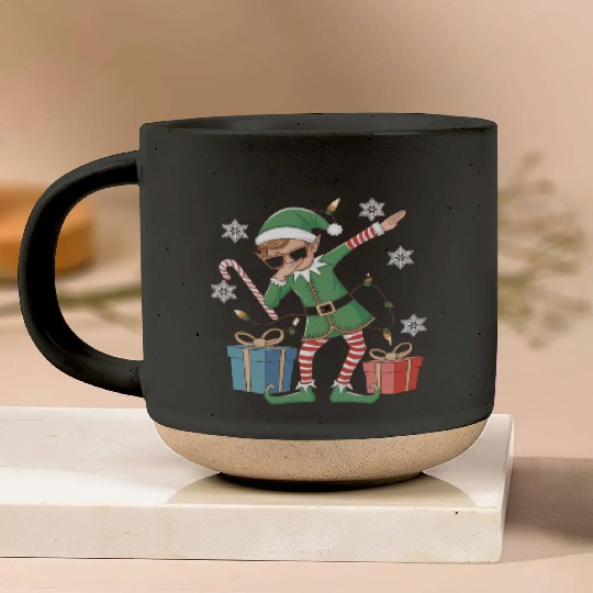 Dabbing Elf with Candy Cane and Gifts Pottery Mugs