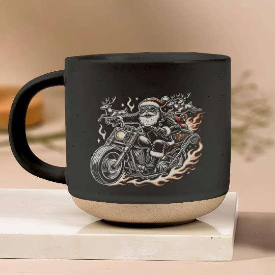 Biker Santa Reindeer Ride Christmas Adventure Pottery Mugs