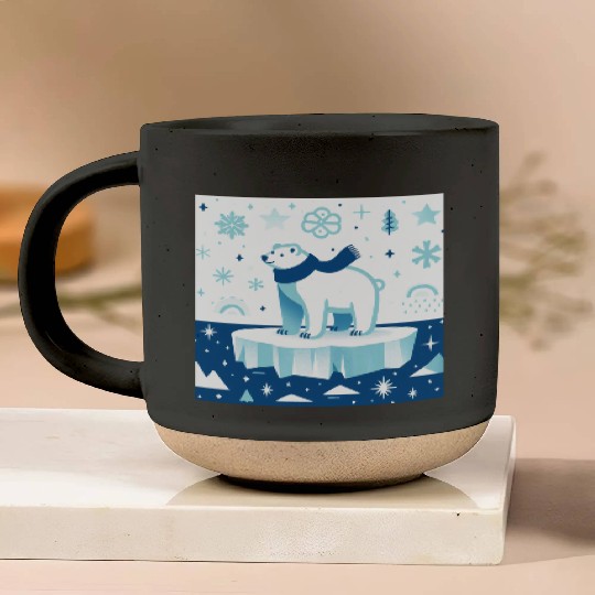 Polar Bear in Winter Wonderland Pottery Mugs