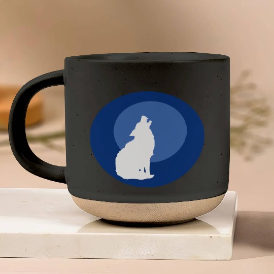 Wolf Moon Nature Vector Pottery Mugs