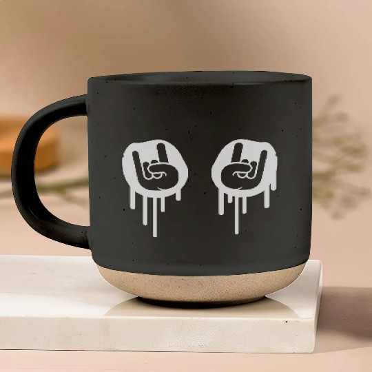 Heavy metal graffiti drop horn finger hand gesture Pottery Mugs