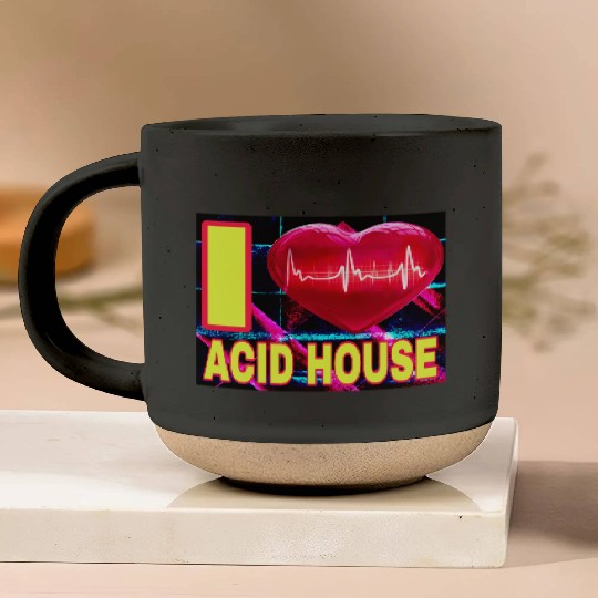 I LOVE ACID HOUSE YELLOW FONTS Pottery Mugs