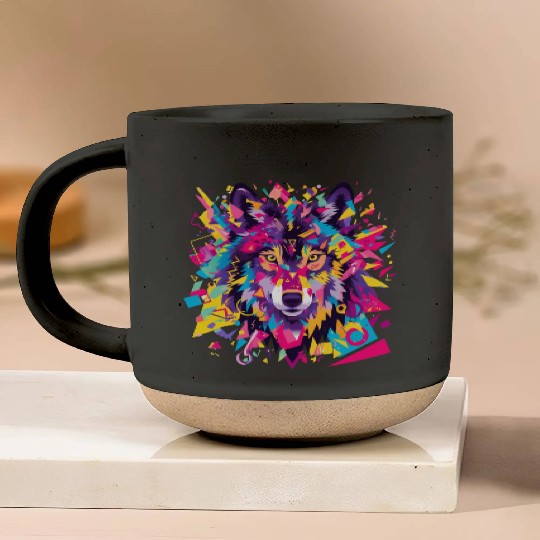Majestic Pop Art Alpha Wolf - Vibrant Cool Pottery Mugs