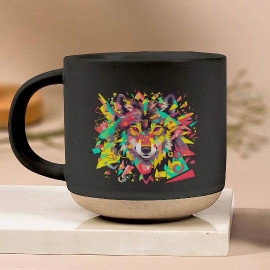 Majestic Pop Art Alpha Wolf - Vibrant Warm Pottery Mugs
